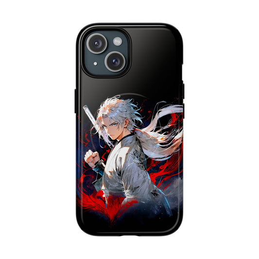 Magnetische Anime-Krieger Handyhülle – personalisierbar mit Namen (DE/EN/JA) für iPhone 13-18