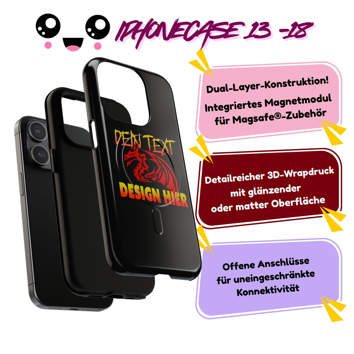 Personalisierte Tough Magnetic Phone Case mit Dein Text/ Dein Design für iPhone 13–18